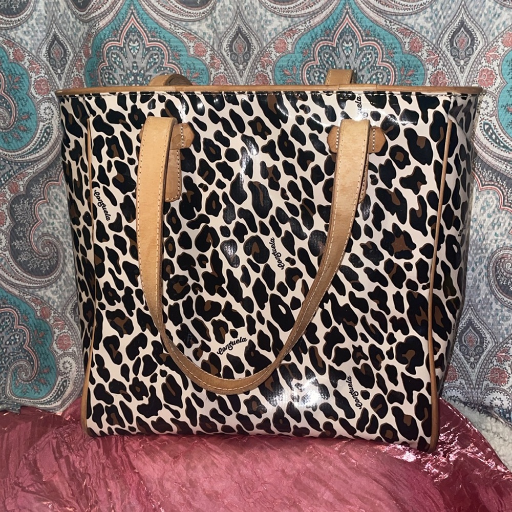 Consuela Leopard Print Tote with Red Floral Accents - Picture 2 of 9